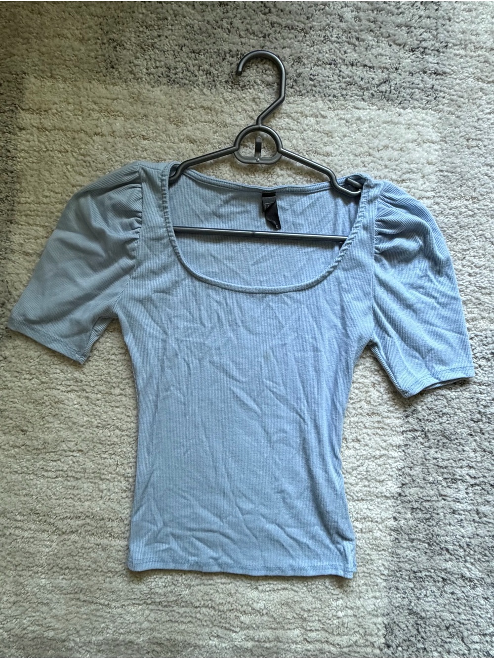 Alya Light Blue Scoop Neck Short Sleeve Top